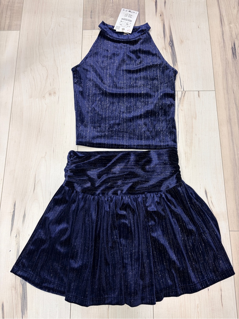 Zara Girls Navy Sparkle Halter Top and Skirt Set